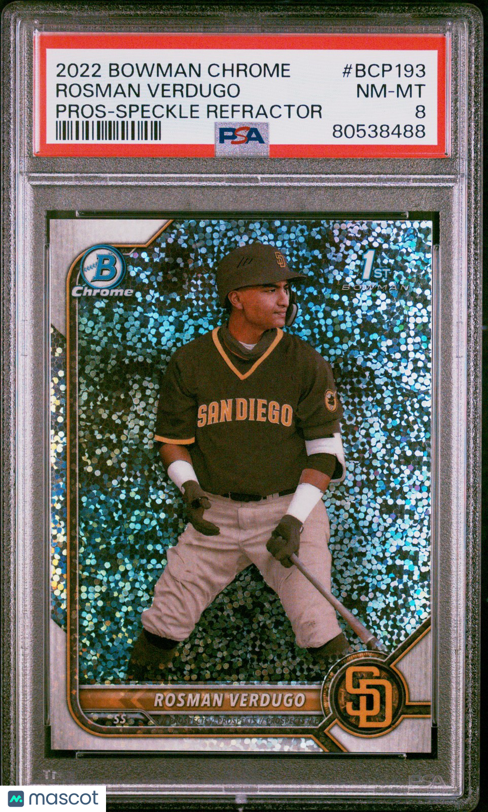 2022 BOWMAN CHROME PROSPECTS ROSMAN VERDUGO #BCP193 SPECKLE REFRACTOR PSA 8