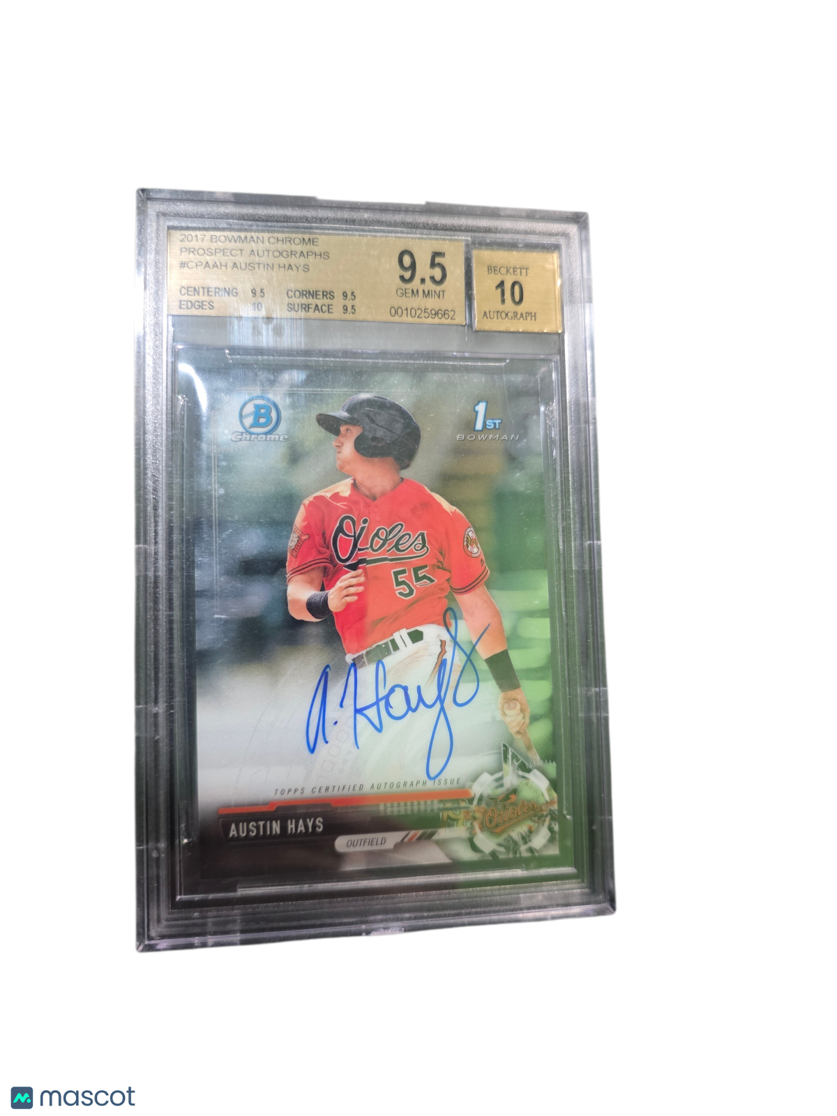 2017 Bowman Chrome Prospect Autographs Austin Hays #CPAAH BGS 9.5 Auto 10