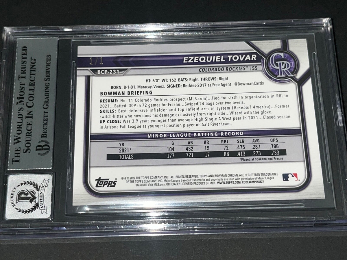 2022 Bowman Ezequiel Tovar Black Shimmer Rookie BGS 10 BAS