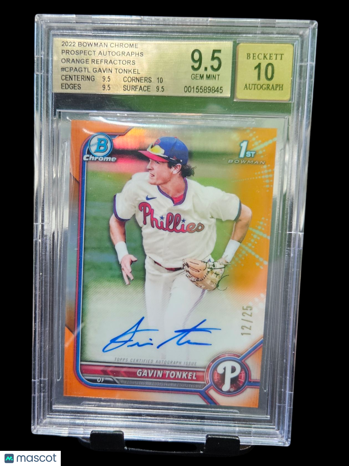 2022 Bowman Chrome Auto Orange Refractors Gavin Tonkel #CPAGTL BGS 9.5 Auto 10