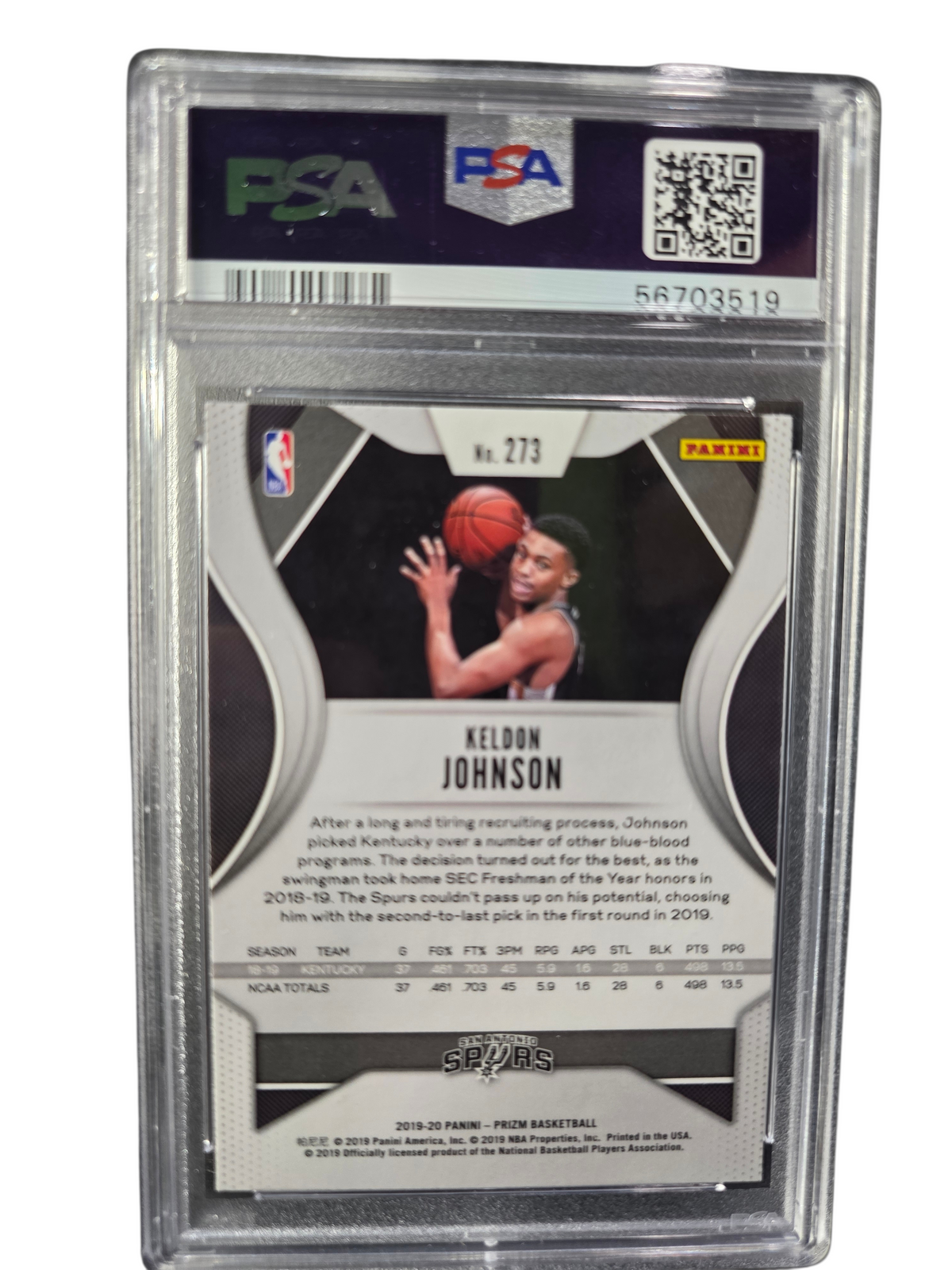 2019 Panini Prizm Keldon Johnson #273 PSA 10
