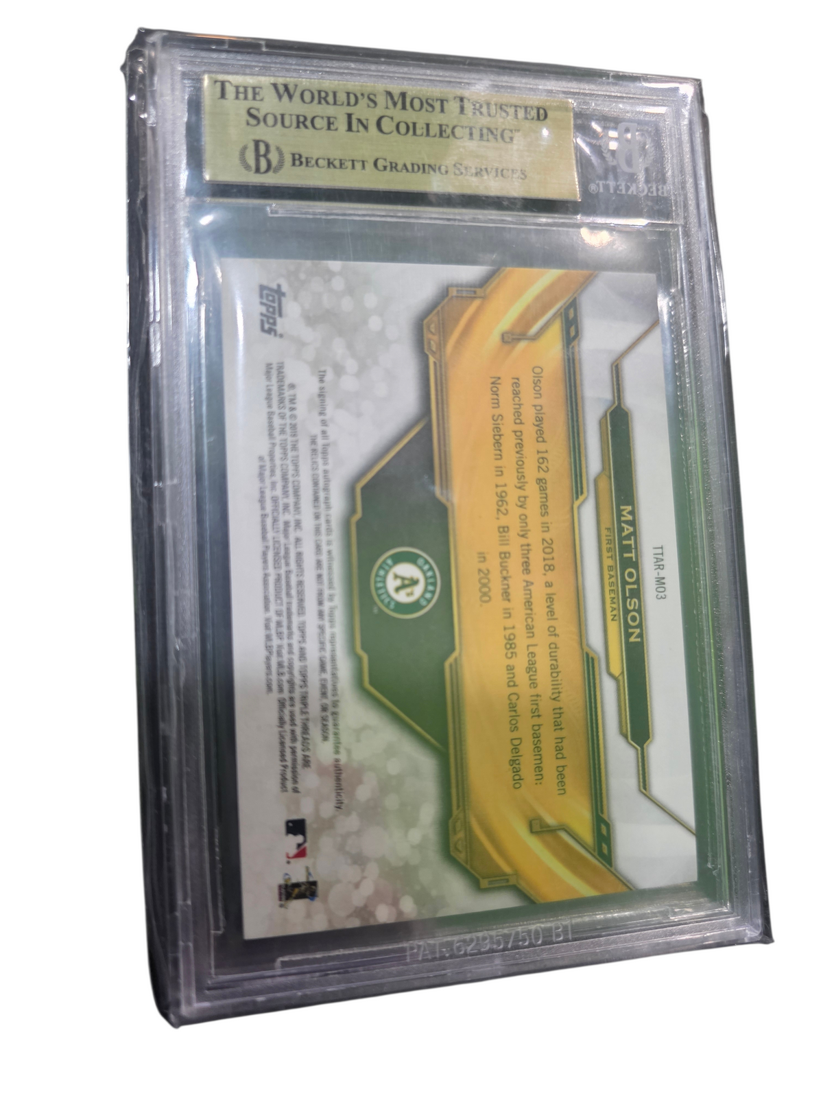 2019 Topps Triple Threads Autograph Relics Matt Olson #TTARMO3 BGS 9.5 Auto 9
