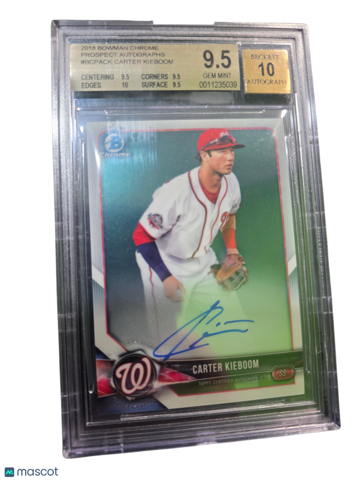 2018 Bowman Chrome Prospect Autographs Carter Kieboom #BCPACK BGS 9.5 Auto 10