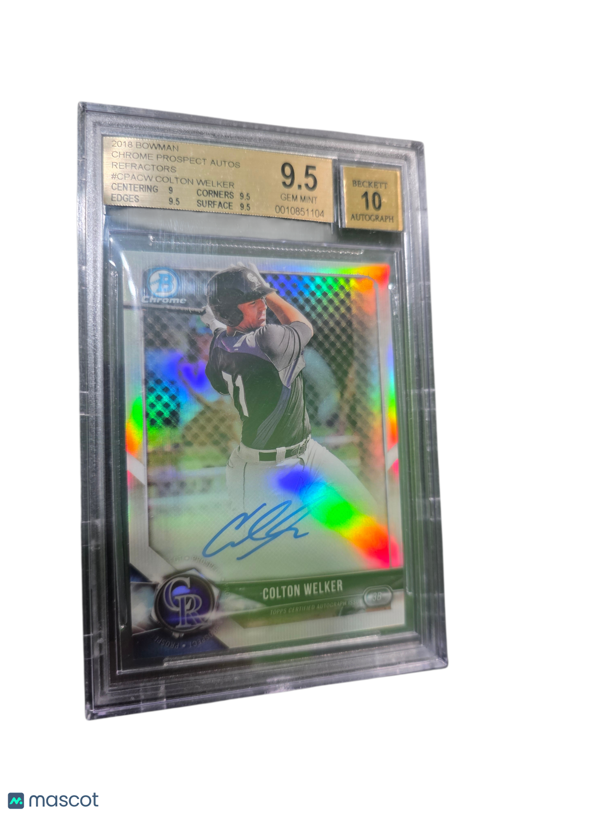 2018 Bowman Chrome Prospect Auto Colton Welker #CPACW BGS 9.5 Auto 10