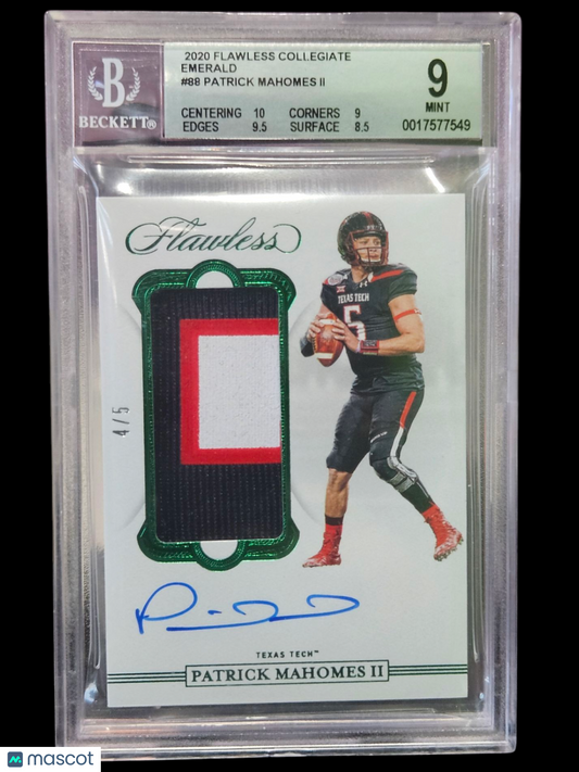 2020 Panini Flawless Collegiate Emerald Patrick Mahomes II #88 BGS 9 Auto 10