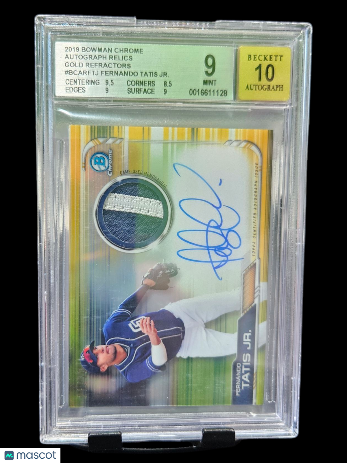 2019 Bowman Auto Relics Gold Refractors Fernando Tatis Jr. BCARFTJ BGS 9 Auto 10
