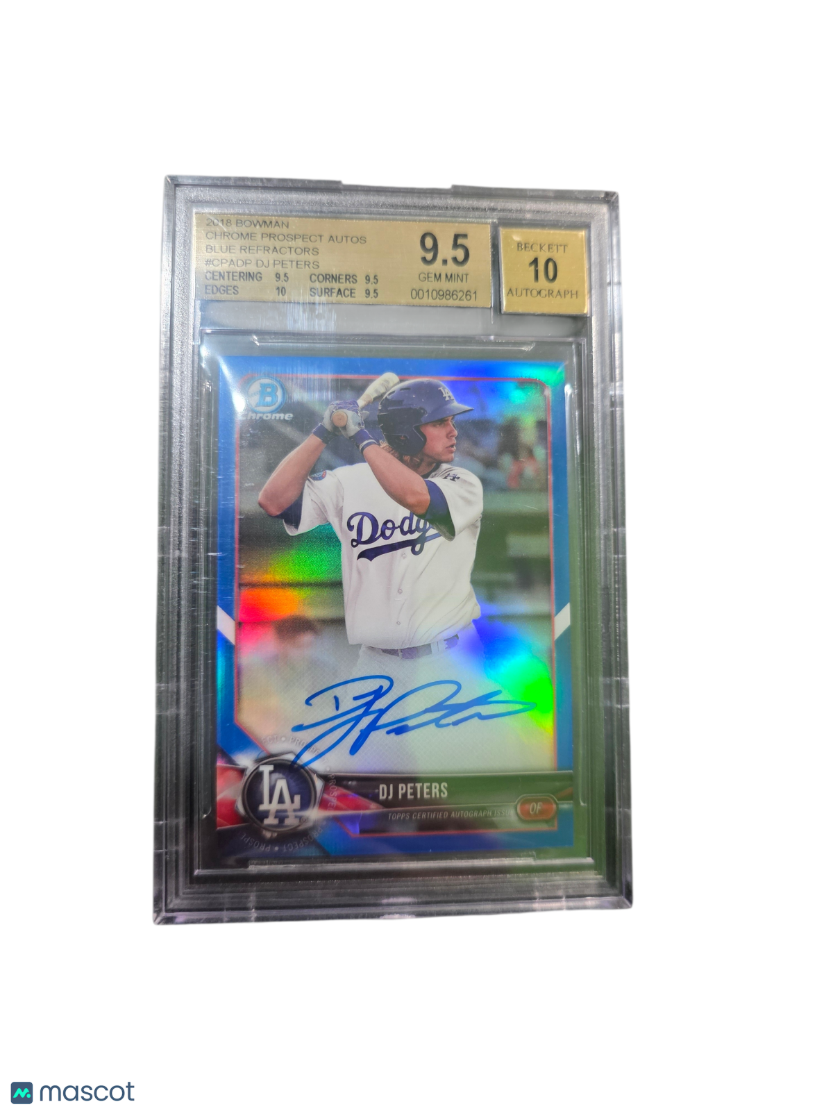 2018 Bowman Chrome Auto Blue Refractors DJ Peters #CPADP BGS 9.5 Auto 10