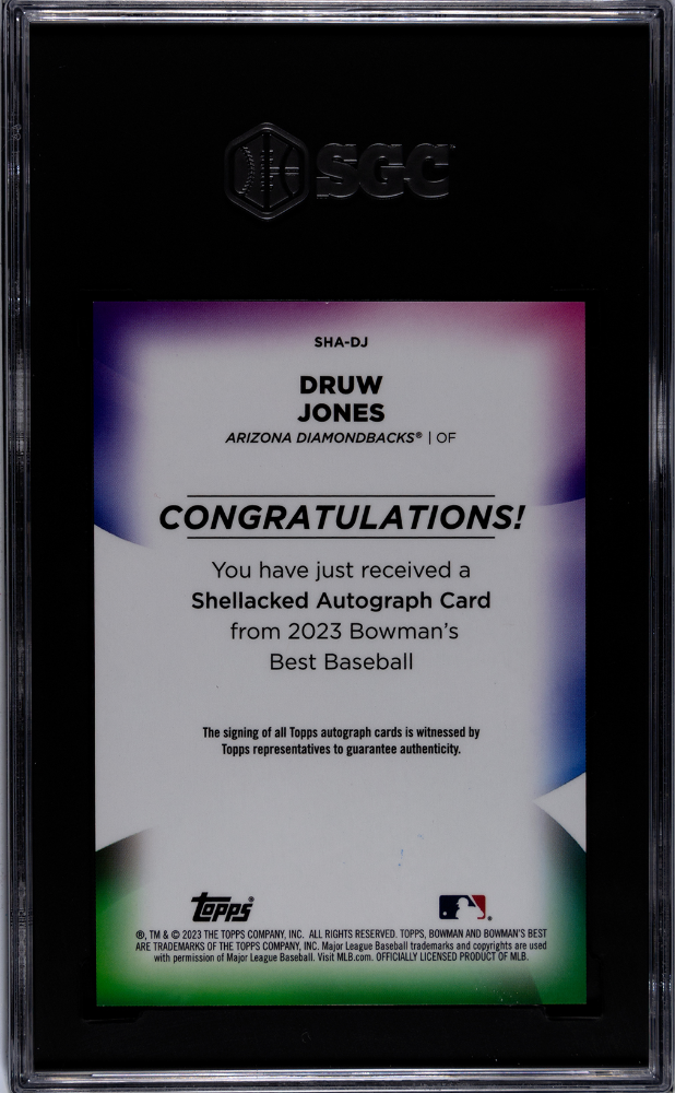 2023 Bowman's Best Druw Jones #SHA-DJ Shellacked Autograph SGC 9 Auto 10
