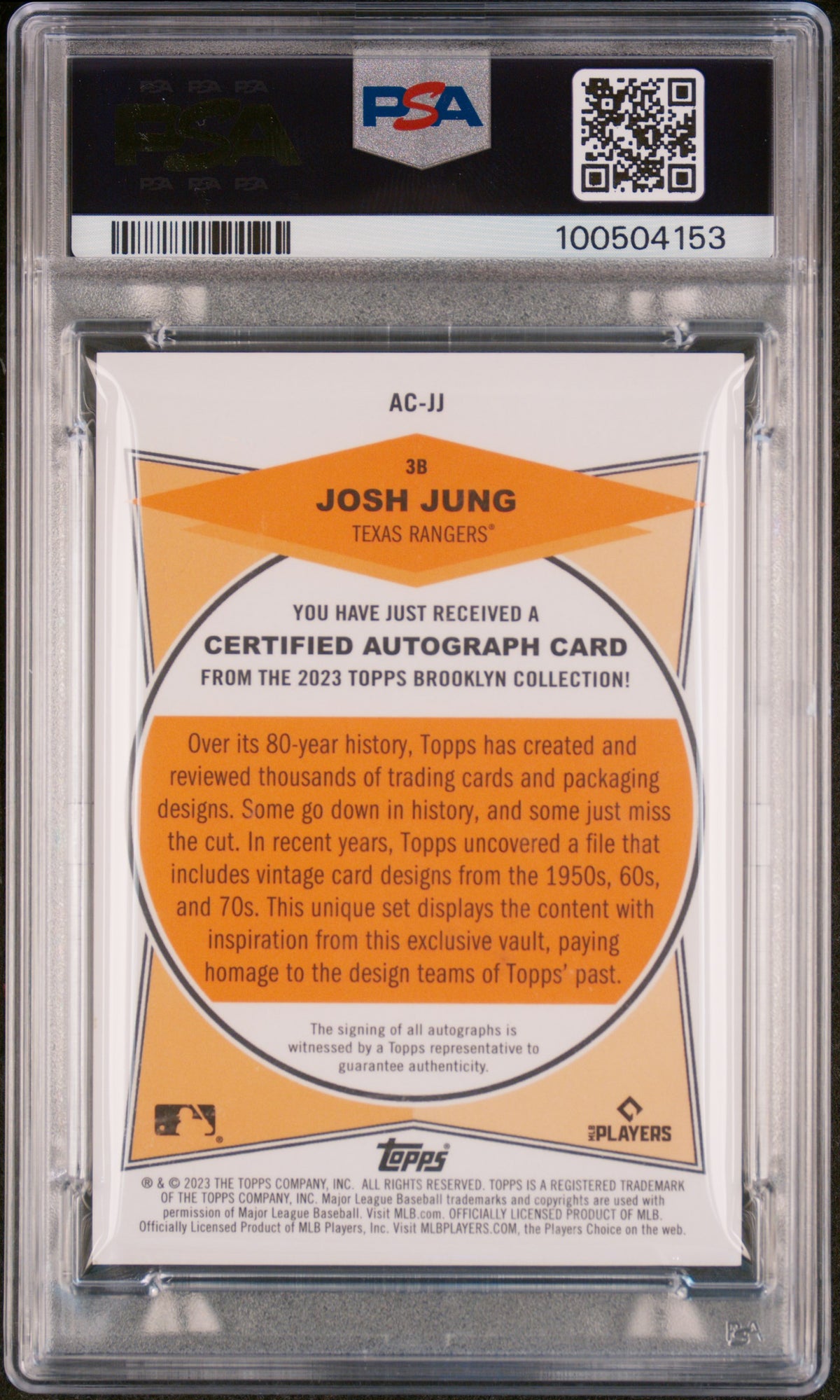 2023 Topps Brooklyn Collection Autograph Josh Jung #JJ Black 05/75 PSA 9