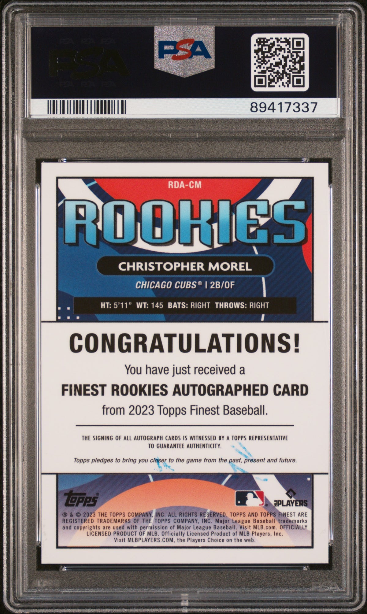2023 Topps Finest  Rookies Variation Auto Christopher Morel Blue 150 PSA 10