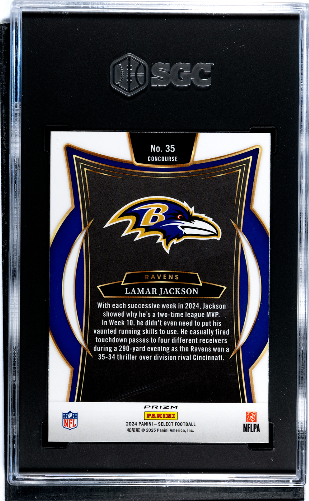 2024 Panini Select Lamar Jackson #35 Black & Red Shock Prizm SGC 9