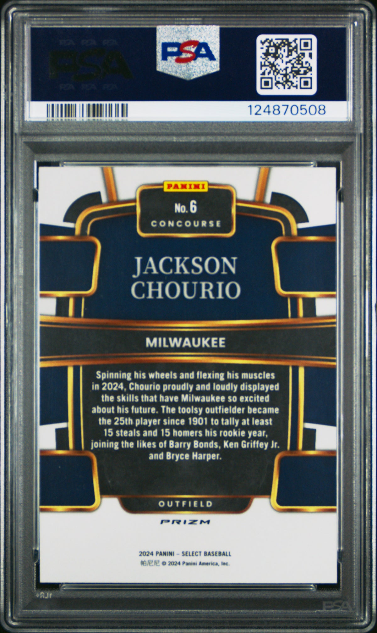 2024 Panini Select Concourse Jackson Chourio #6 Silver Prizm PSA 10