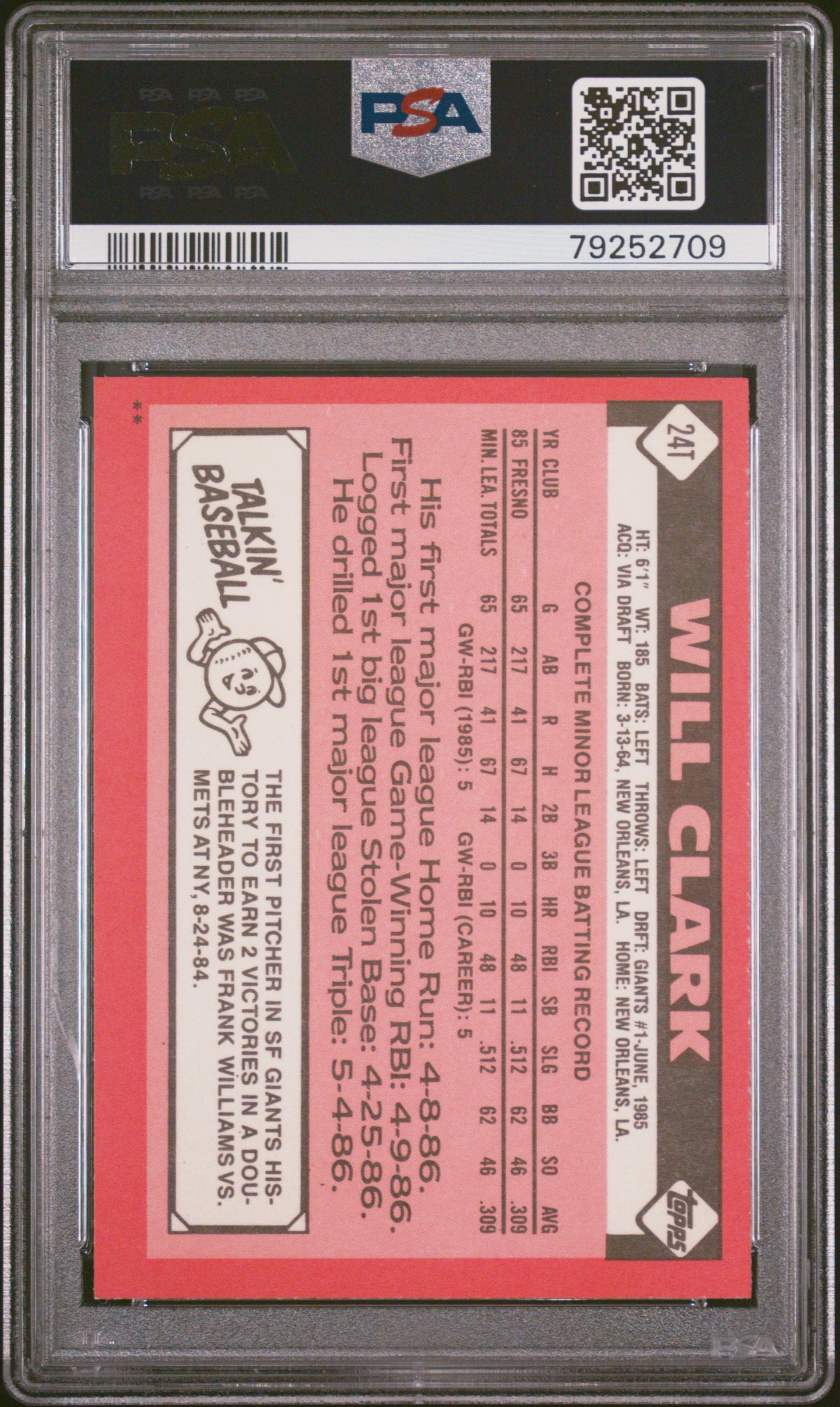 1986 Topps Traded Will Clark #24T PSA 8