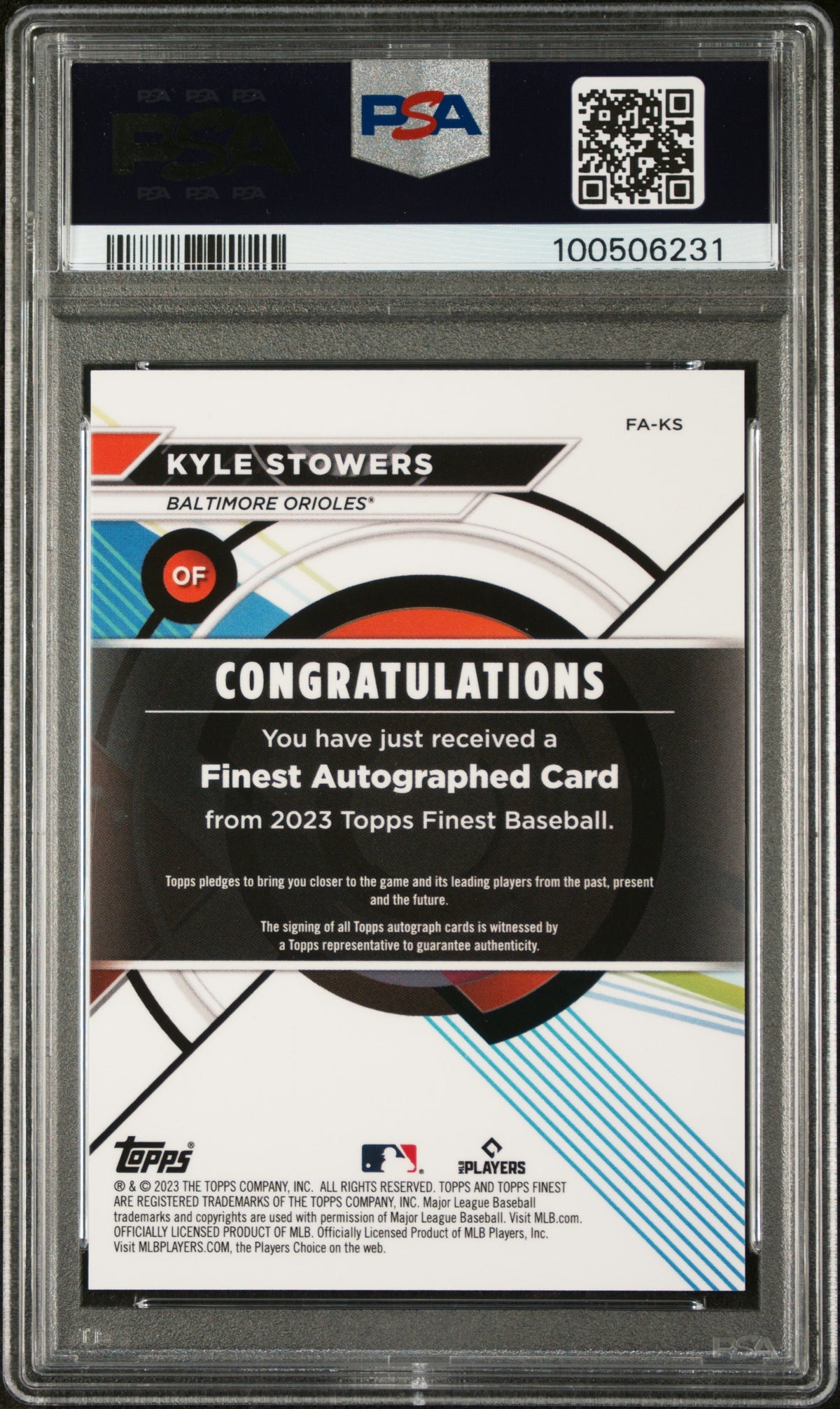 2023 Topps Finest Finest Autographs Kyle Stowers #KS PSA 9