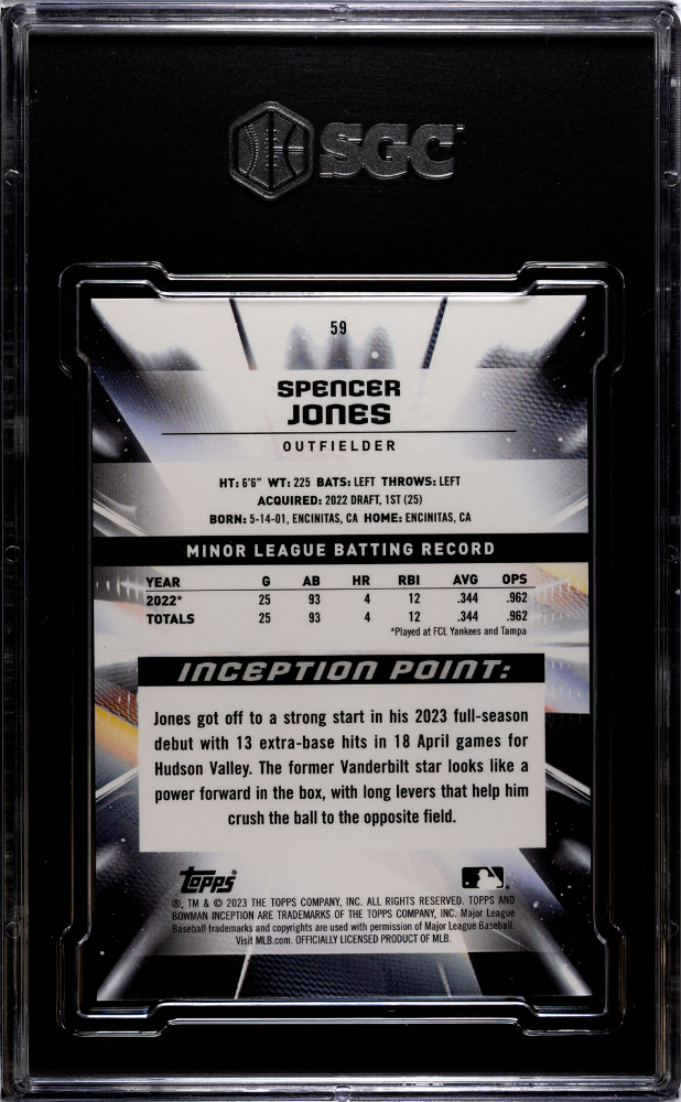 2023 Bowman Inception Spencer Jones #59 Gold Foil SGC 9