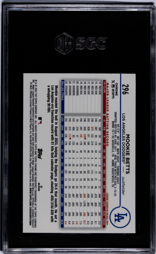 2024 Topps Chrome Mookie Betts #296 Orange Raywave Refractor SGC 9