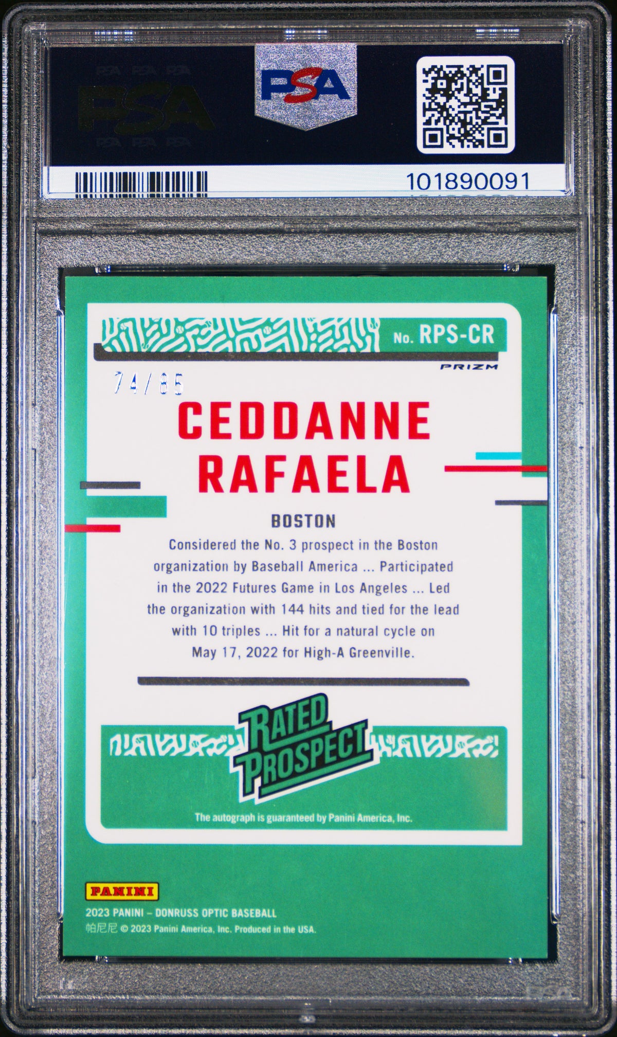 2023 Panini Donruss Optic Rated Prospect  Ceddanne Rafaela #RPSCR RP Orange PSA