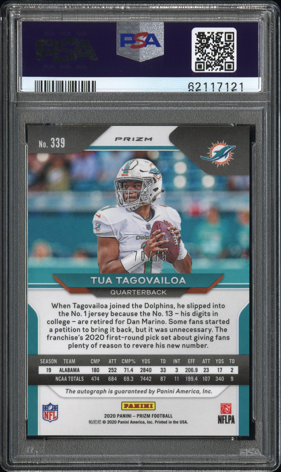 2020 Panini Prizm Tua Tagovailoa #339 Autograph Green Scope PSA 10