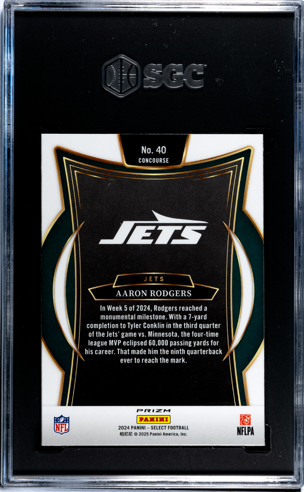 2024 Panini Select Aaron Rodgers #40 Black & Red Shock Prizm SGC 9
