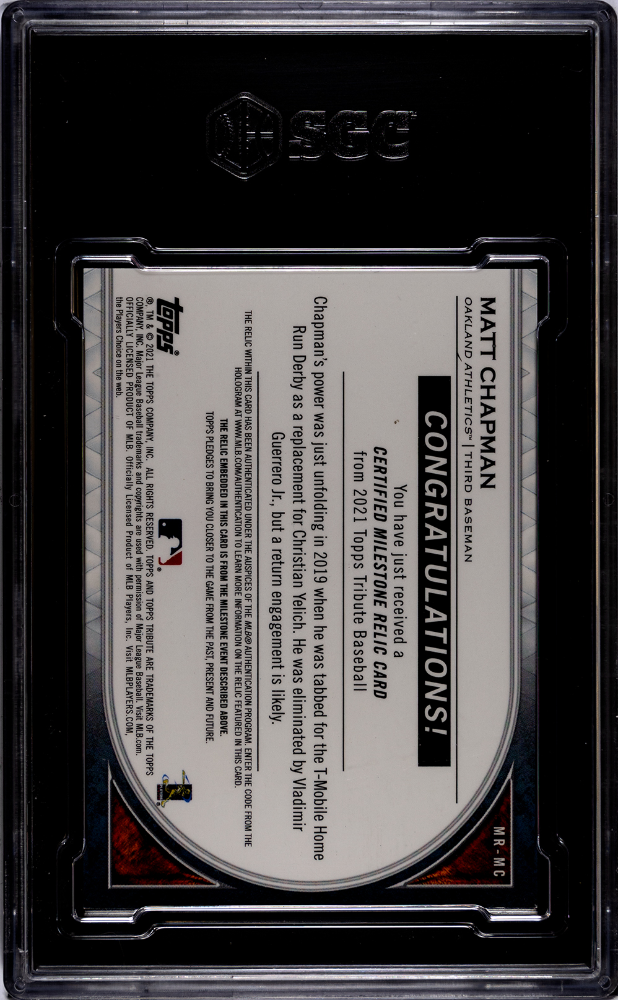 2021 Topps Tribute Matt Chapman #MR-MC Milestone Relic SGC 8.5