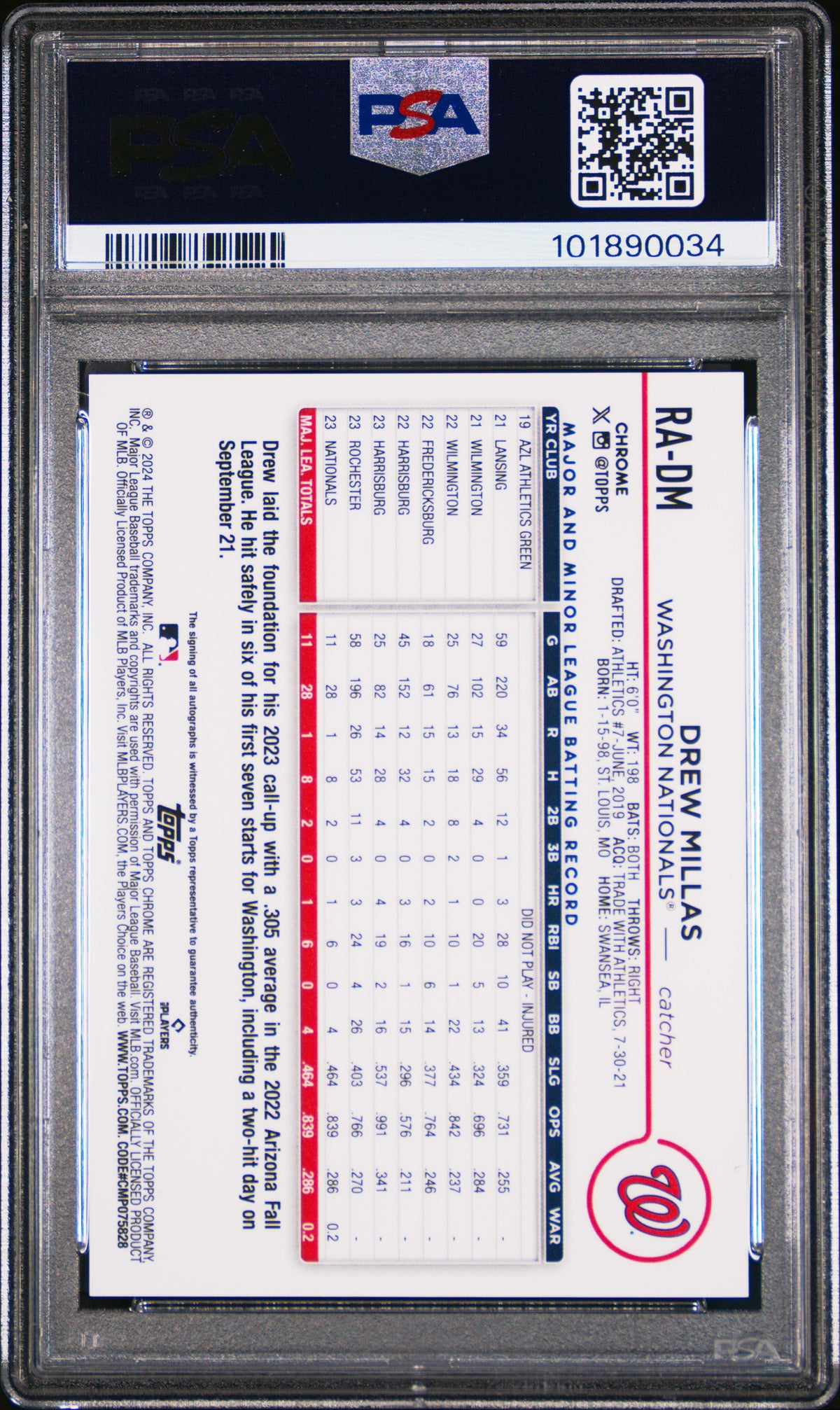 2024 Topps Chrome Rookie Auto Drew Millas #RADM PSA 9