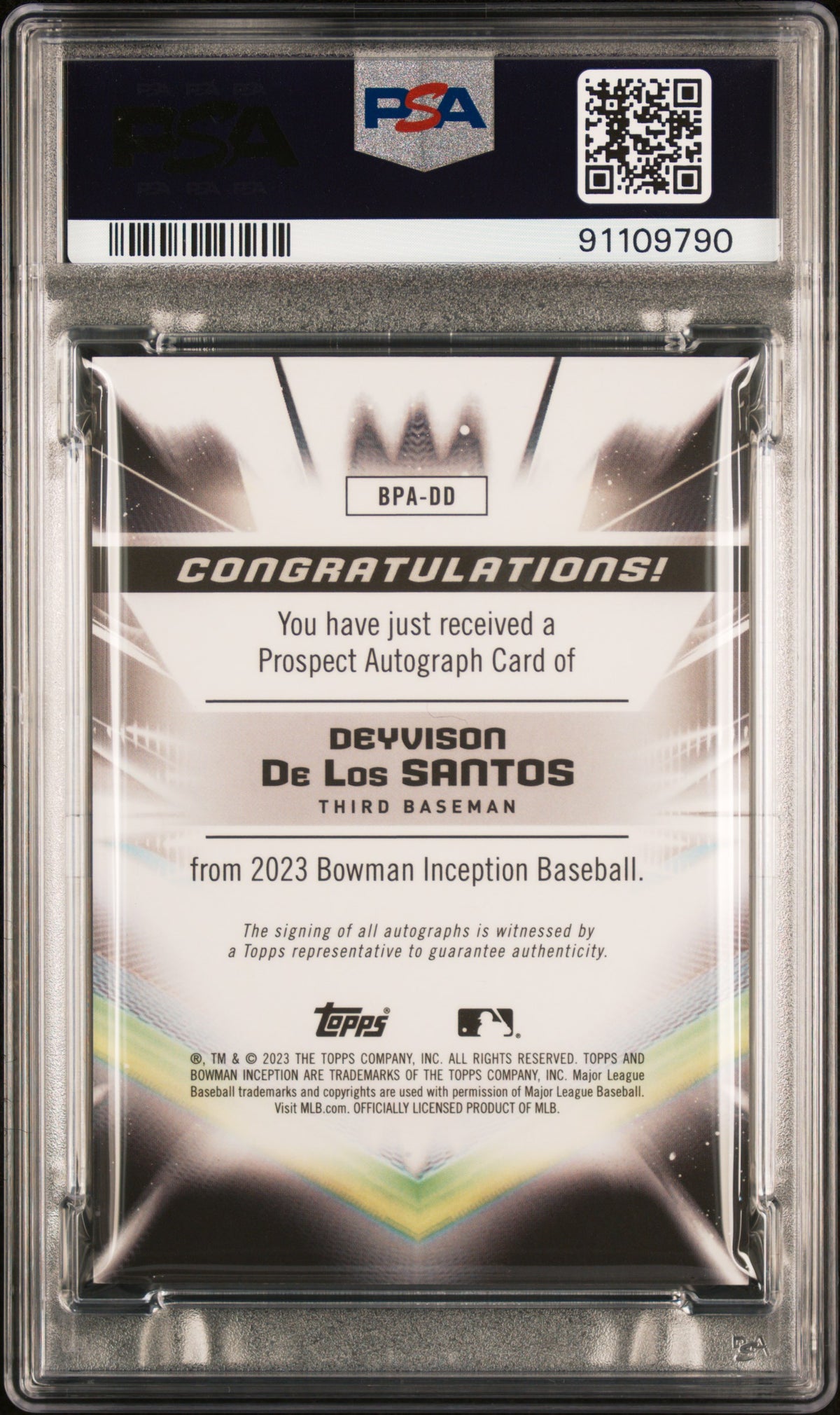 2023 Bowman Inception Autographs D. De Los Santos #BPADD 130/200 PSA 9