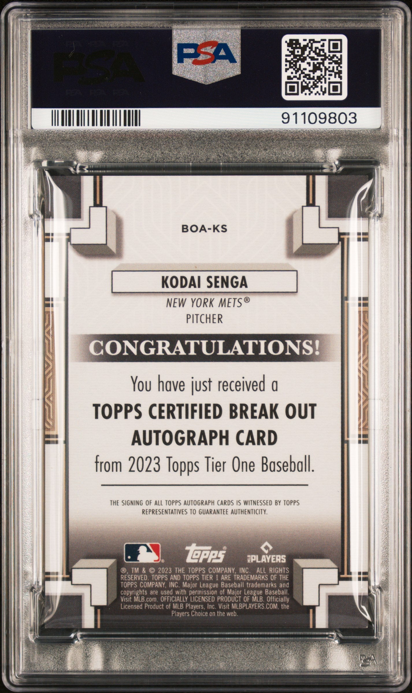 2023 Topps Tier One Break Out Autographs Kodai Senga #BOAKS 205/249 PSA 9