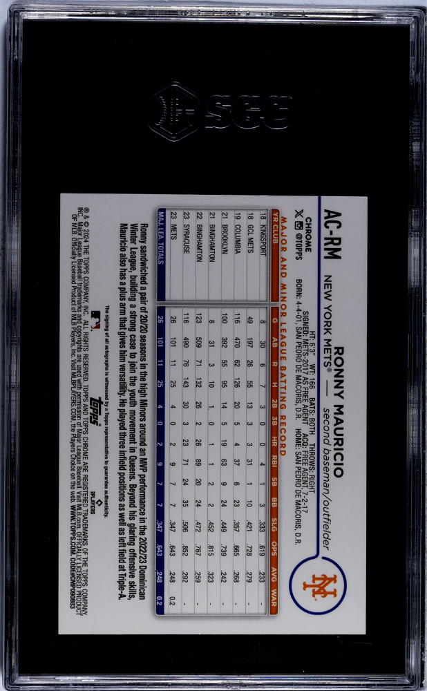 2024 Topps Chrome Ronny Mauricio #AC-RM Auto Blue Raywave SGC 9.5 Auto 10