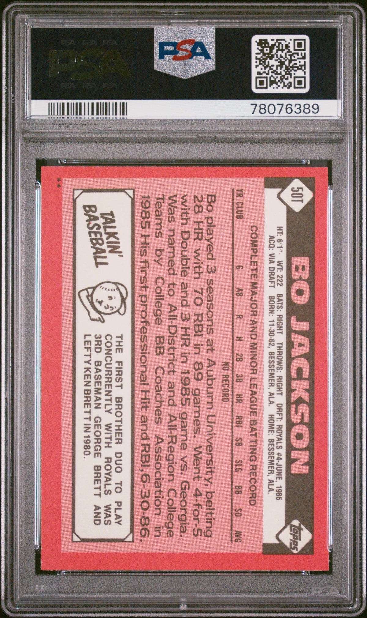 1986 Topps Traded Bo Jackson #50T PSA 7