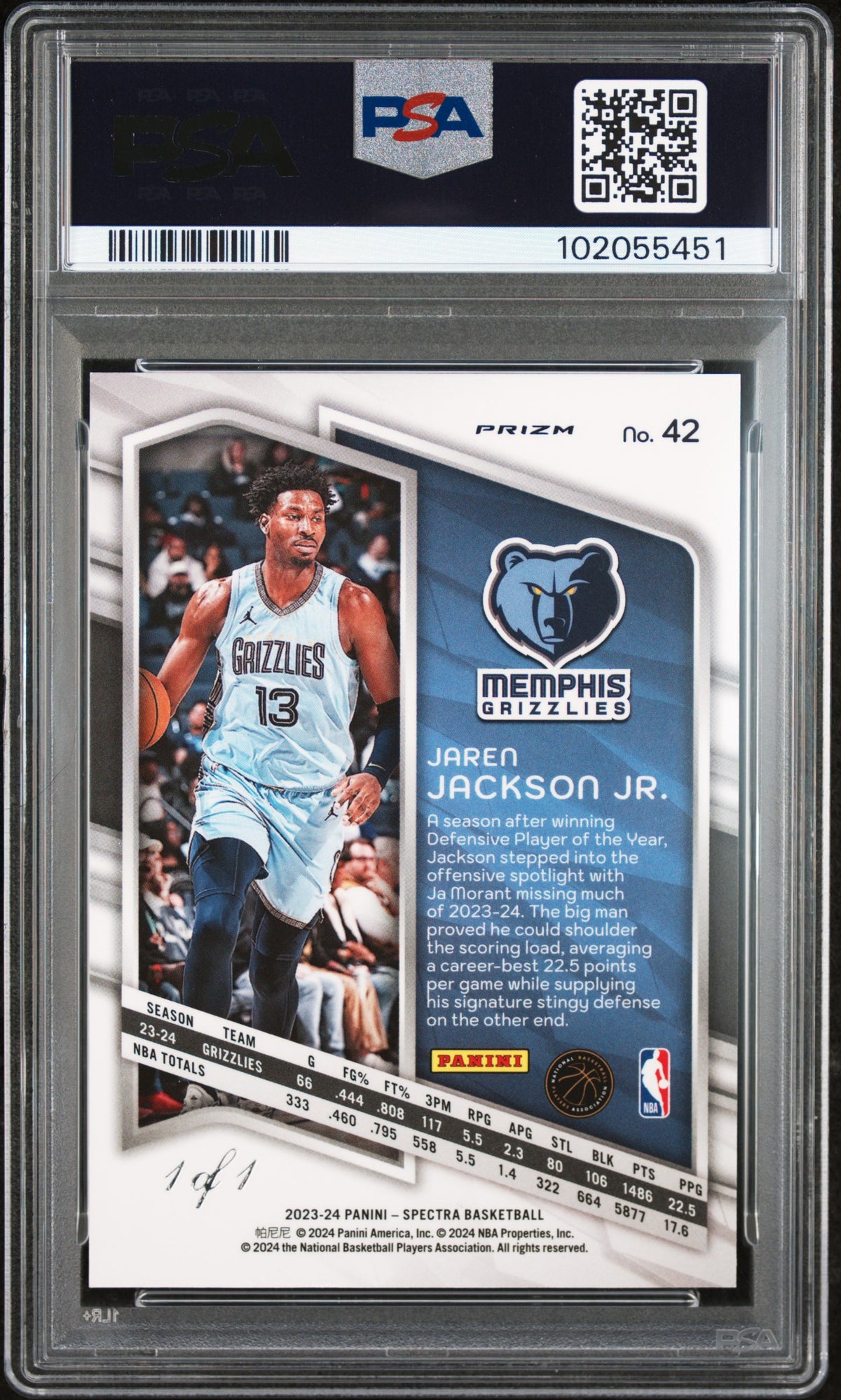 2023 Panini Spectra Jaren Jackson JR. #42 Nebula 1/1 PSA 8