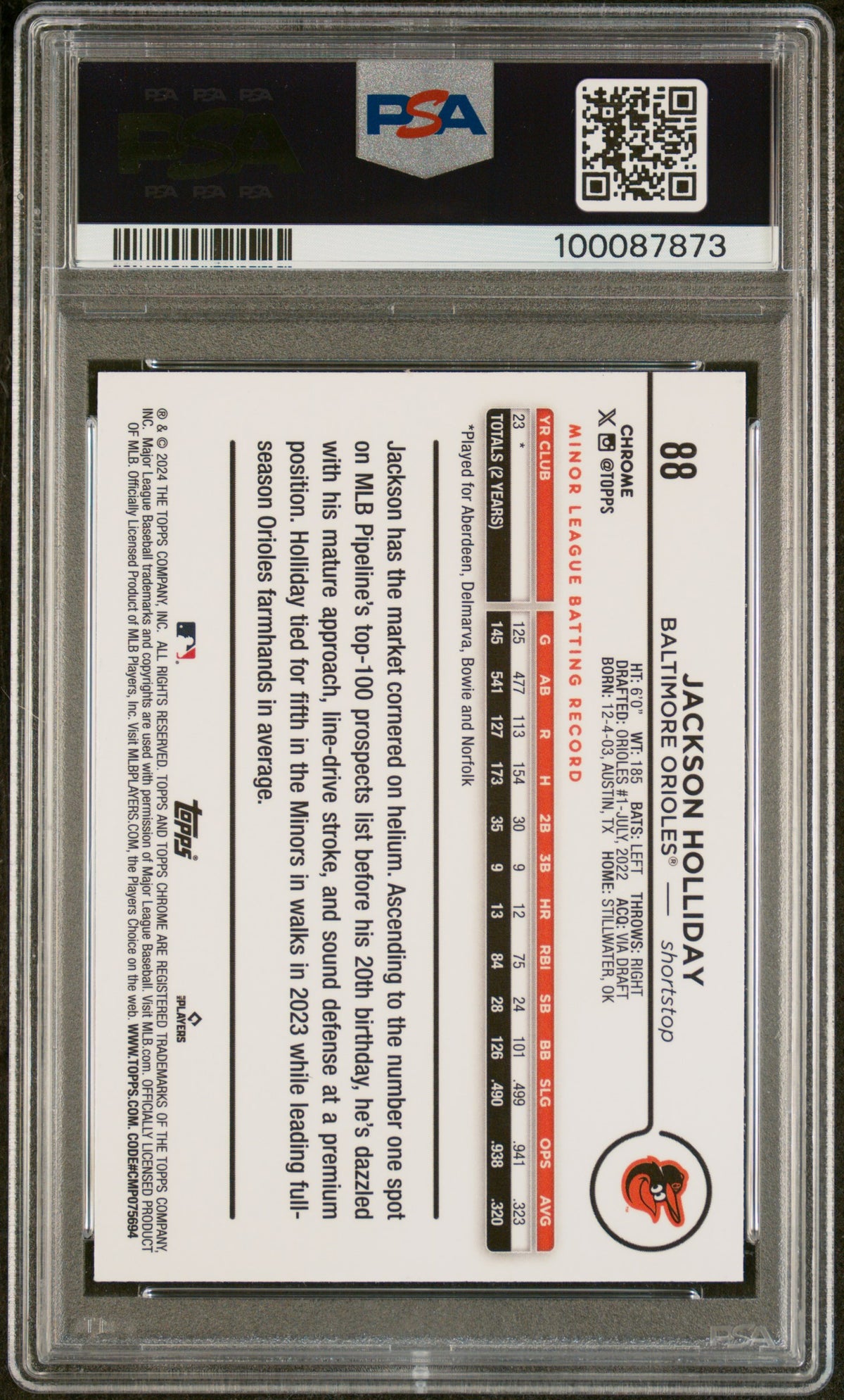 2024 Topps Chrome Jackson Holliday #88 Raywave PSA 10