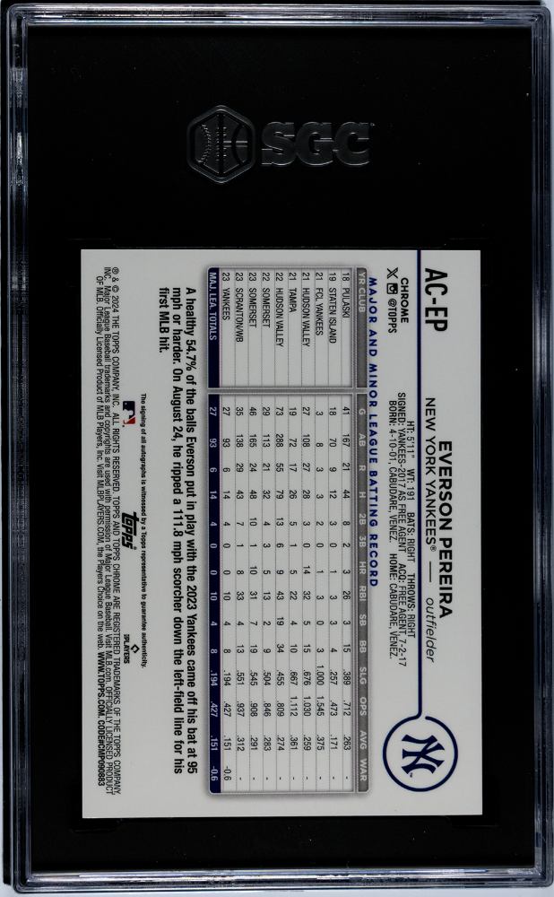 2024 Topps Chrome Update Everson Pereira #AC-EP Green Refractor SGC 9 Auto 10