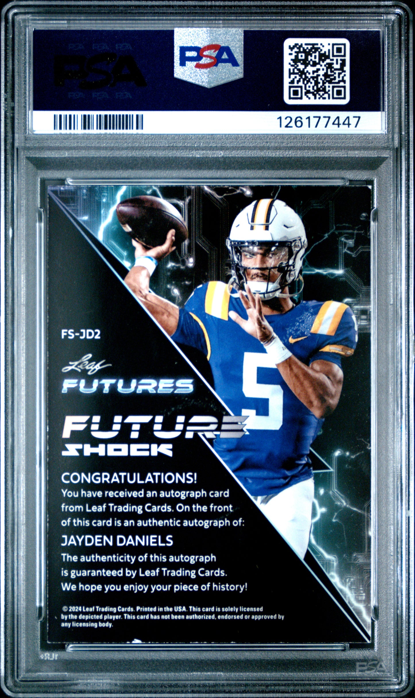 2024 Leaf Vivid Autographs Jayden Daniels #BAJD2 Green PSA 8
