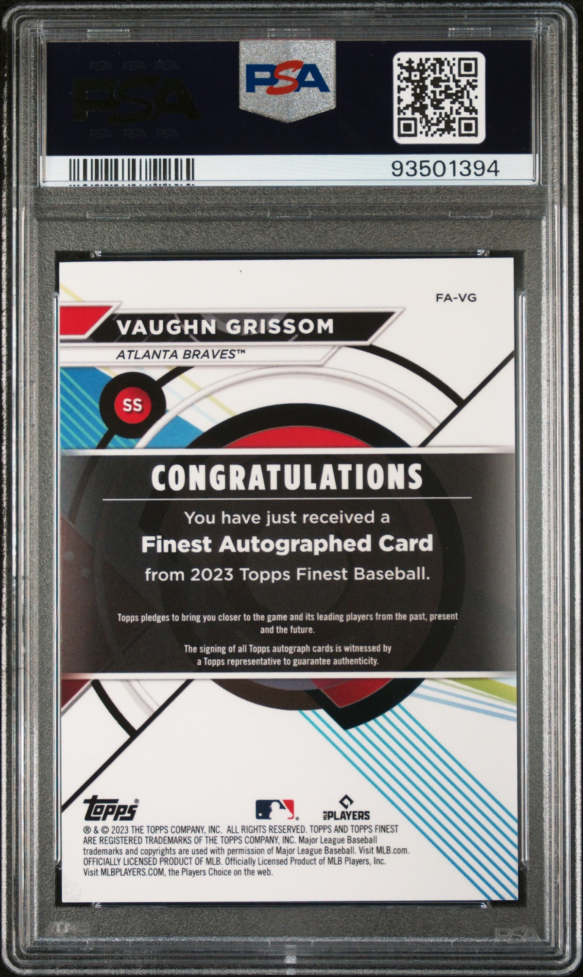 2023 Topps Finest Finest Autographs Vaughn Grissom #VG PSA 9