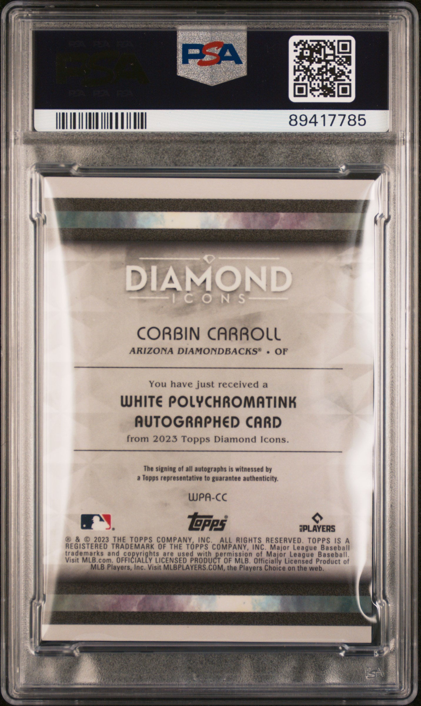 2023 Topps Diamond Icons White Auto Corbin Carroll #WPACC WP Black Red /10 PSA