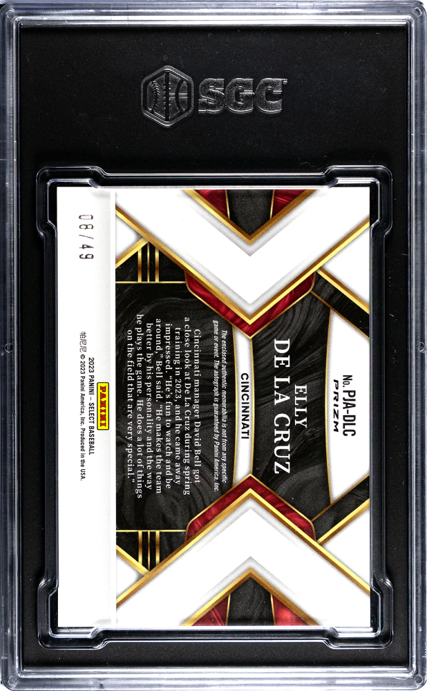 2023 Panini Select Elly De La Cruz #PJA-DLC Rookie Jersey Auto Tri SGC Auto 10