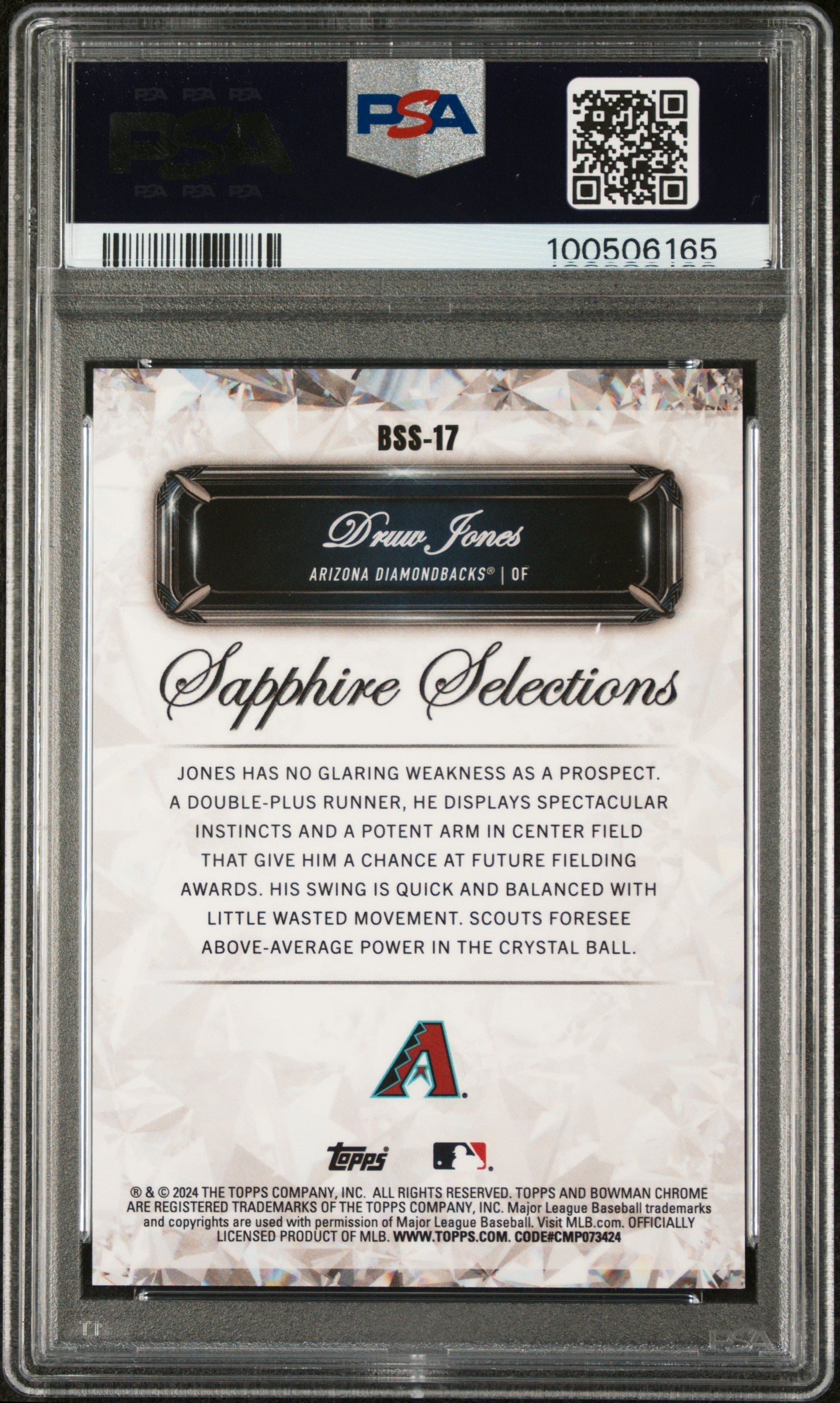2024 Bowman Sapphire Edition Sapphire Selections Druw Jones Orange 25 PSA 10