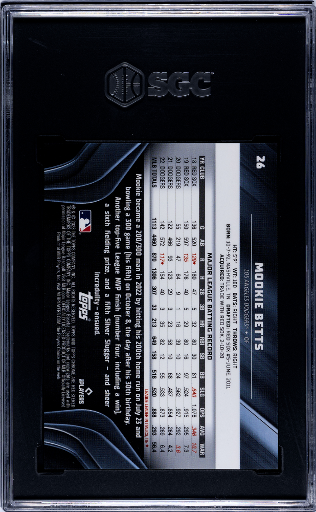 2023 Topps Chrome Black Mookie Betts #26 Blue Refractor SGC 10