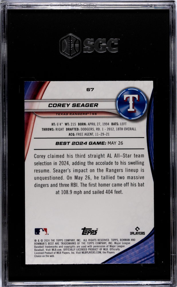2024 Bowman's Best Corey Seager #67 Blue Xfractor SGC 9