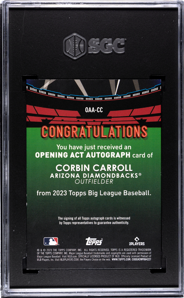 2023 Topps Big League Corbin Carroll #OAA-CC Opening Gold Foil SGC 8.5 Auto 10
