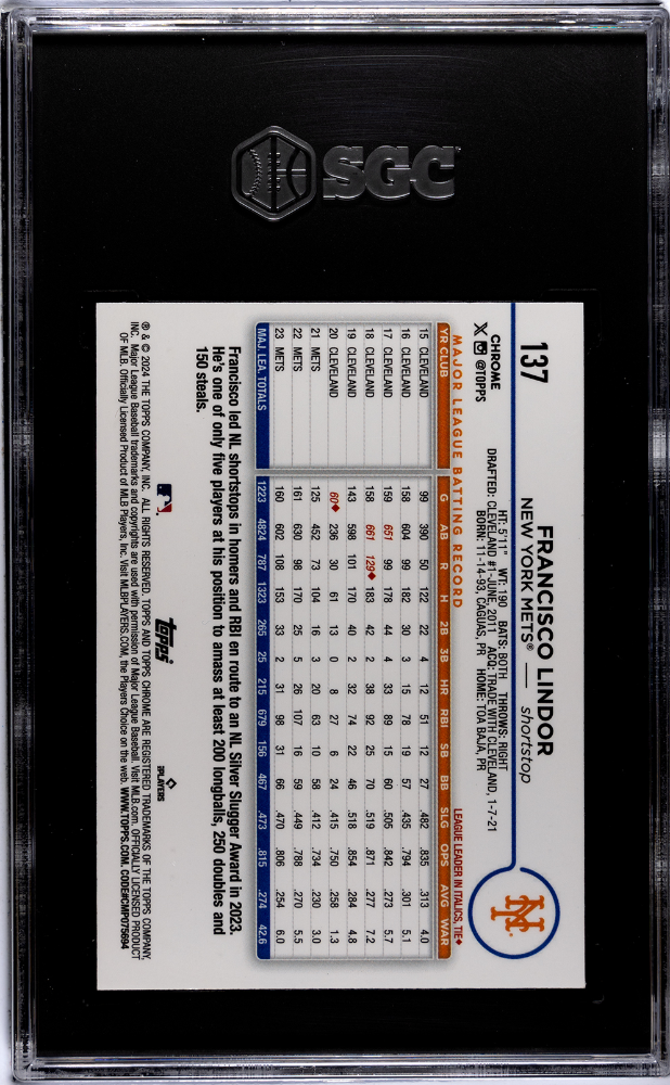 2024 Topps Chrome Francisco Lindor #137 Negative Refractor SGC 8