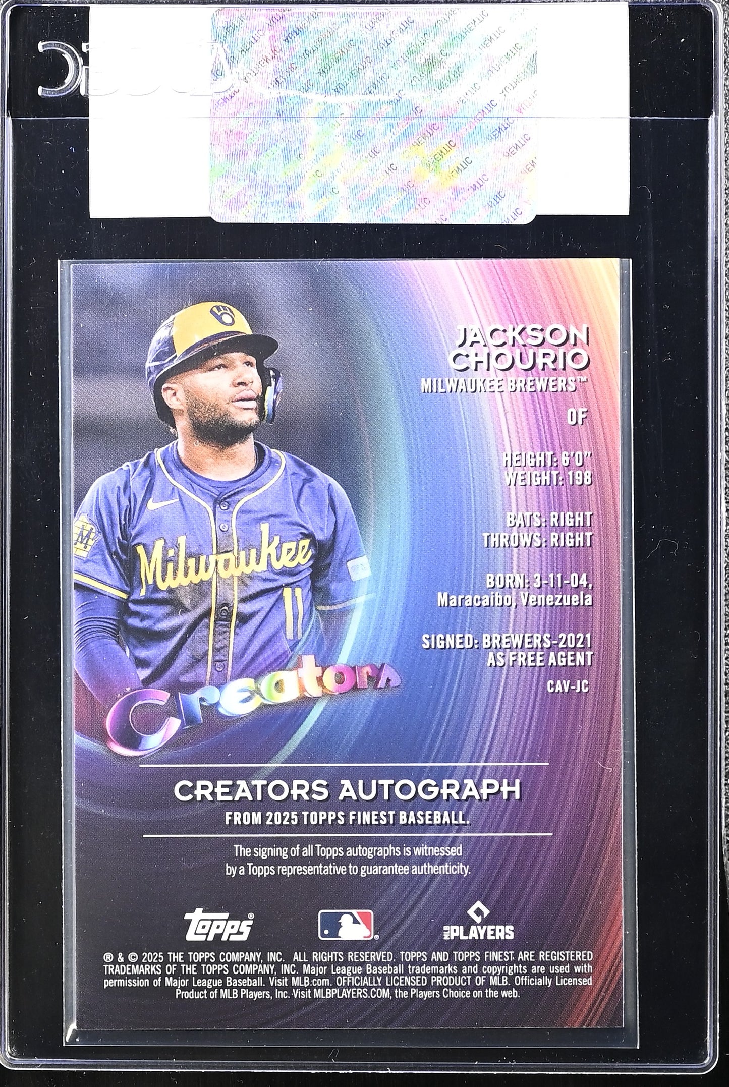 2025 Topps Finest Jackson Chourio #CAV-JC Creators Autographs CGC Authentic