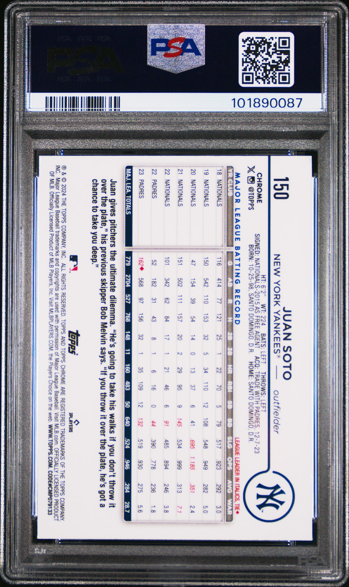 2024 Topps Chrome Logofractor Edition Juan Soto #150 Aqua Refractor PSA 8