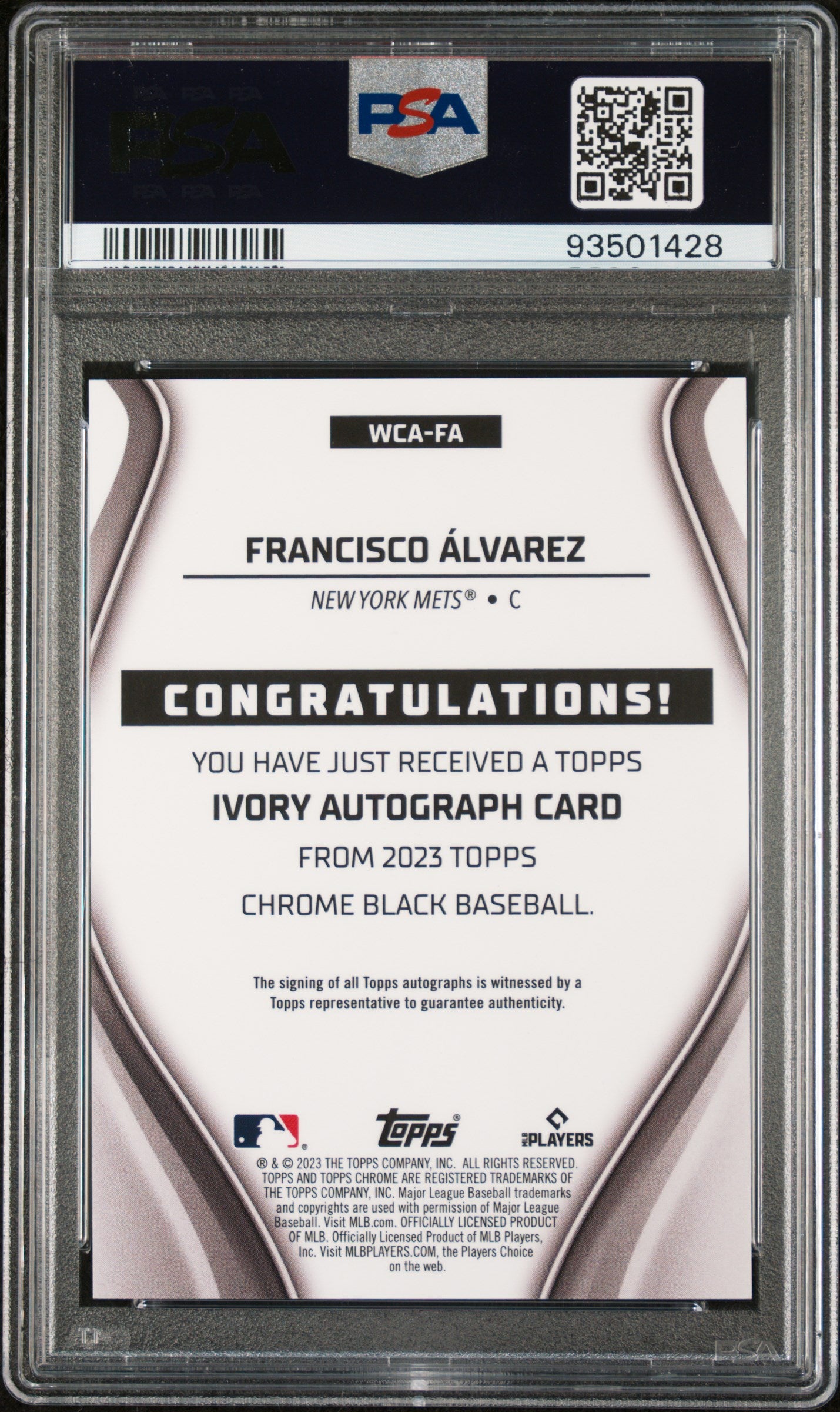 2023 Topps Chrome Black Ivory Autographs Francisco Alvarez #FA 09/50 PSA 9