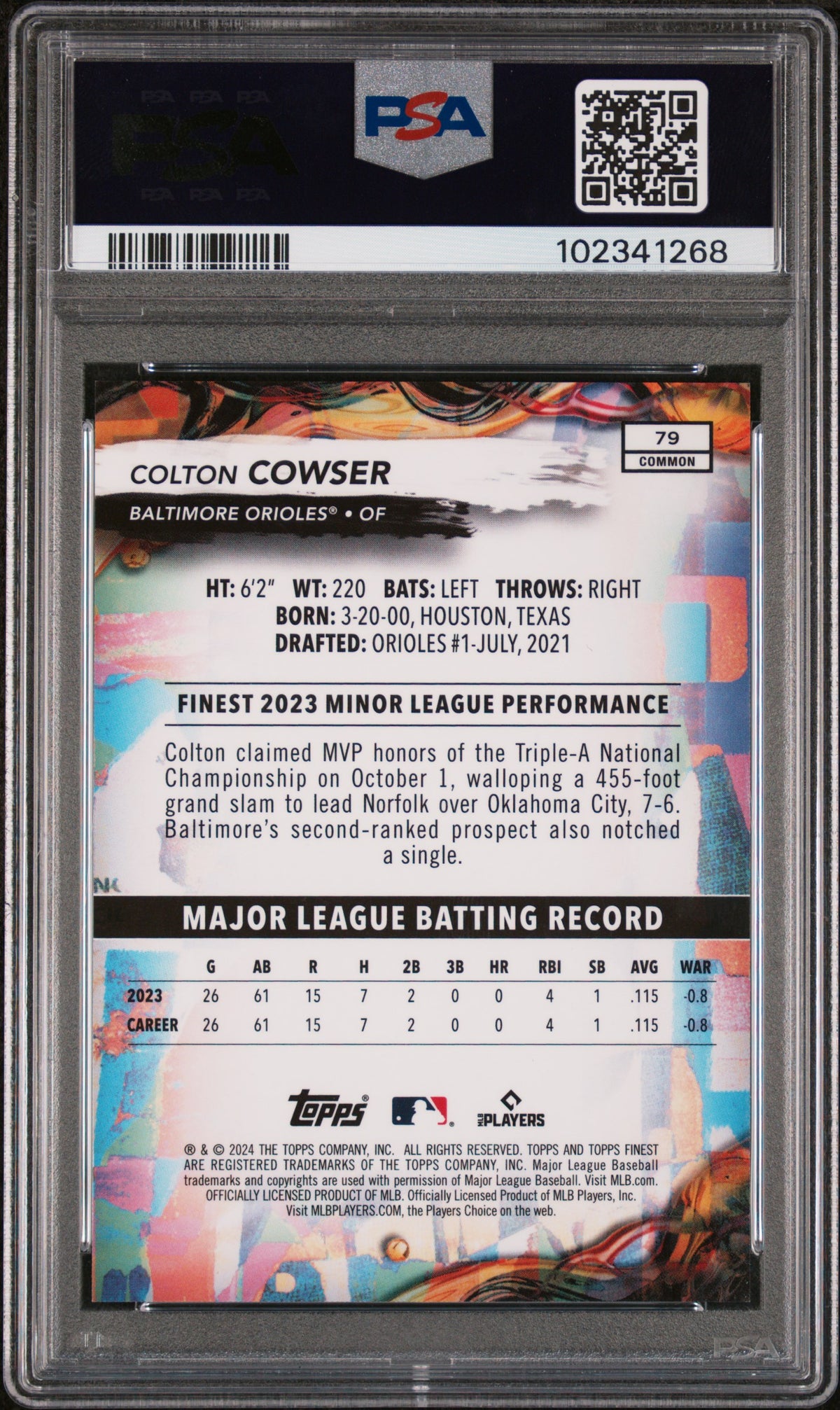 2024 Topps Finest Colton Cowser #79 Red Lava Refractor 03/10 PSA 10