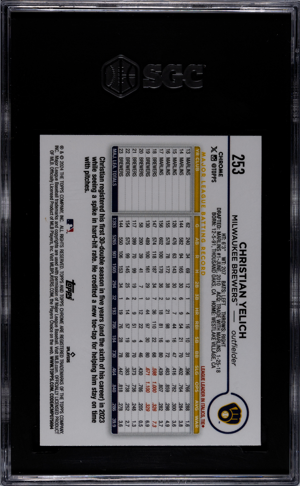 2024 Topps Chrome Christian Yelich #253 Purple Speckle Refractor SGC 10