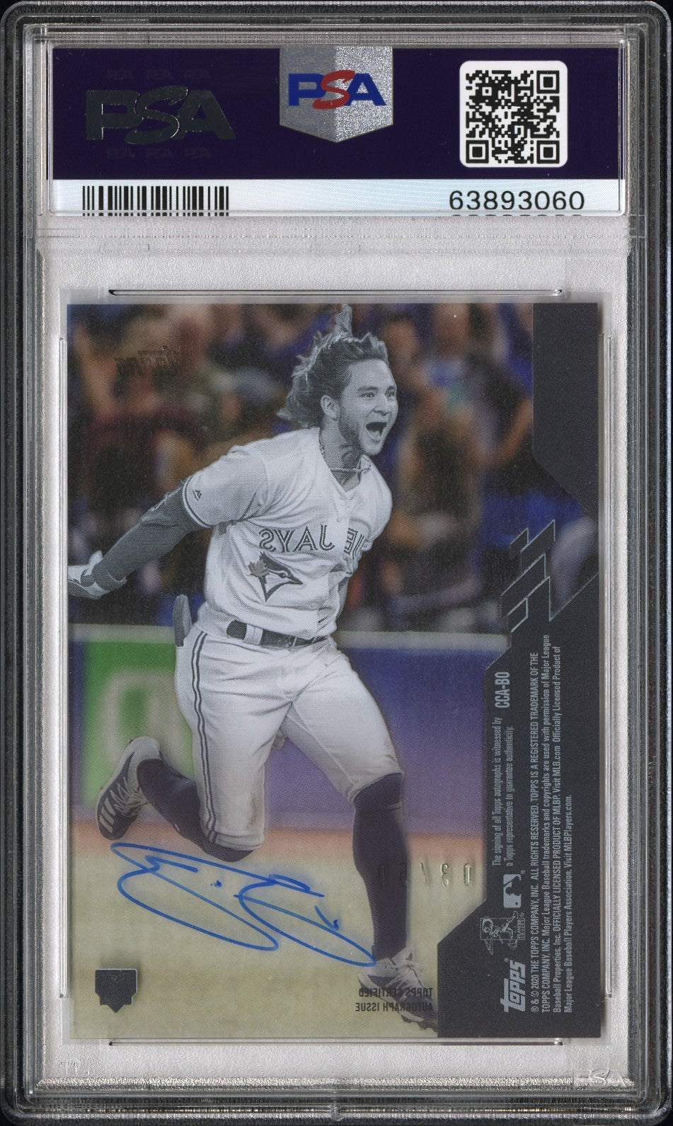 2020 Topps Clearly Authentic Autographs Bo Bichette #BO Red 03/50 PSA 8