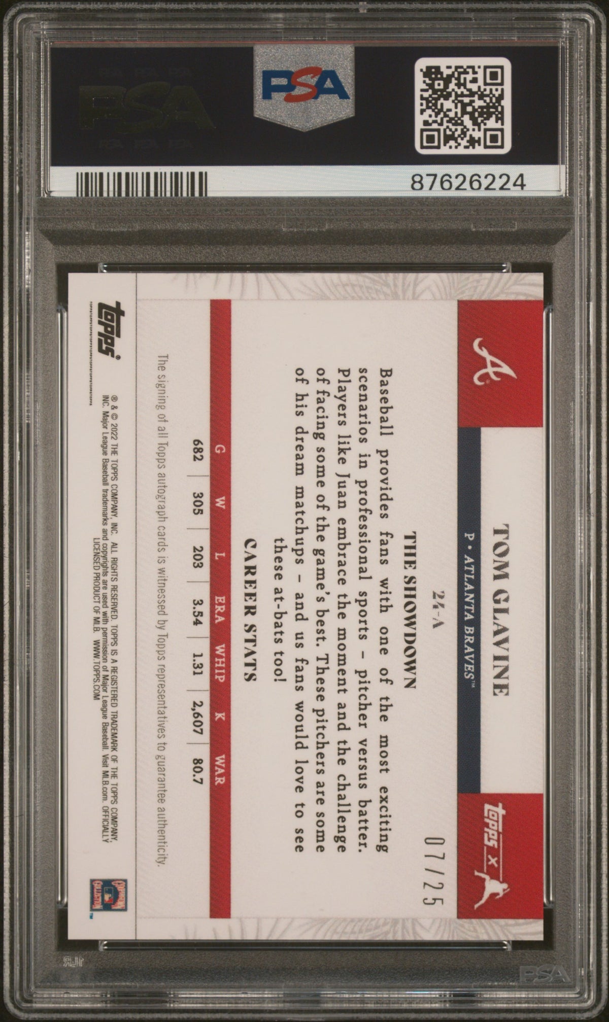 2022 Topps X Juan Soto Tom Glavine #24 Autograph Purple PSA 9