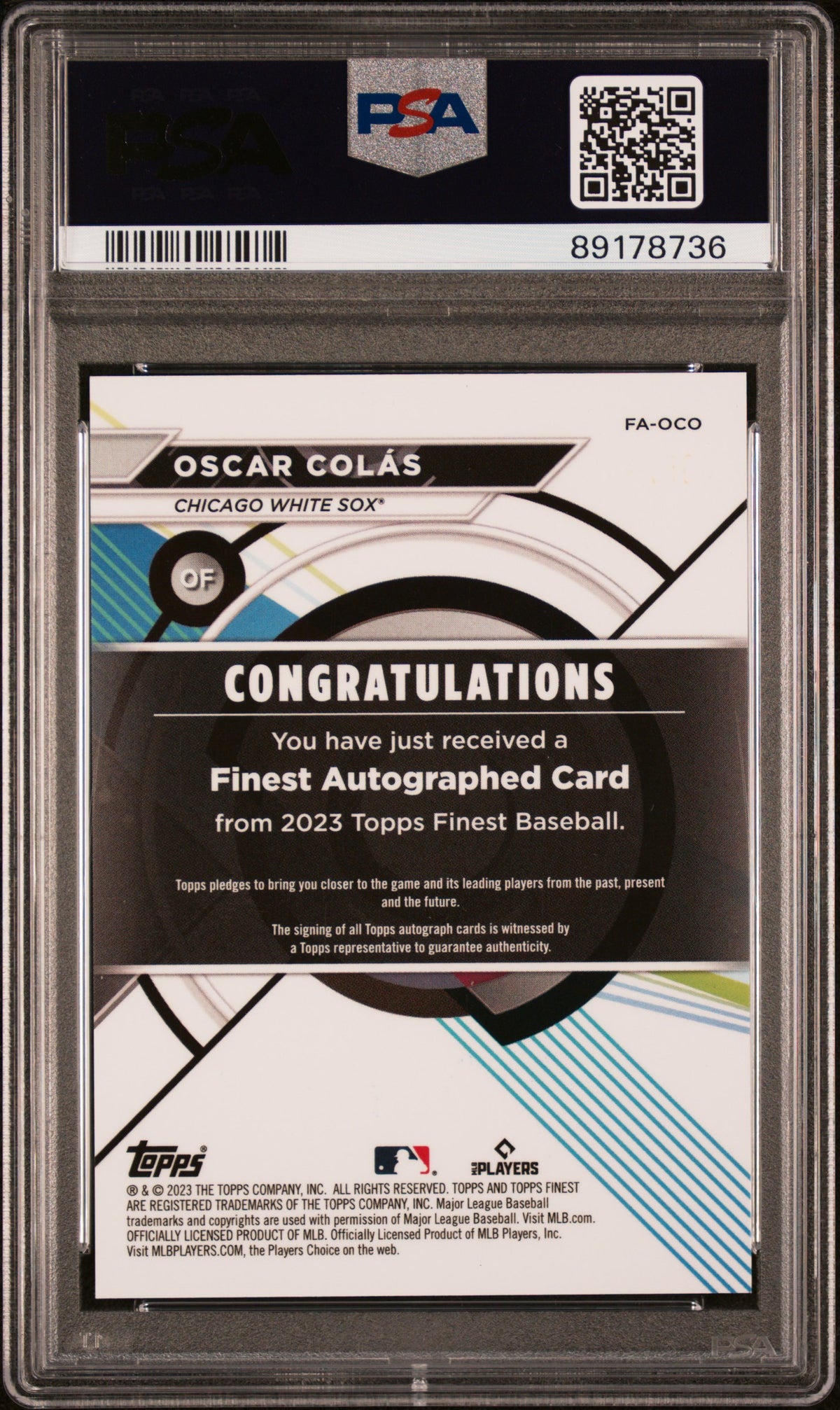 2023 Topps Finest Finest Autographs Oscar Colas #OCO Green Wave 05/99 PSA 9
