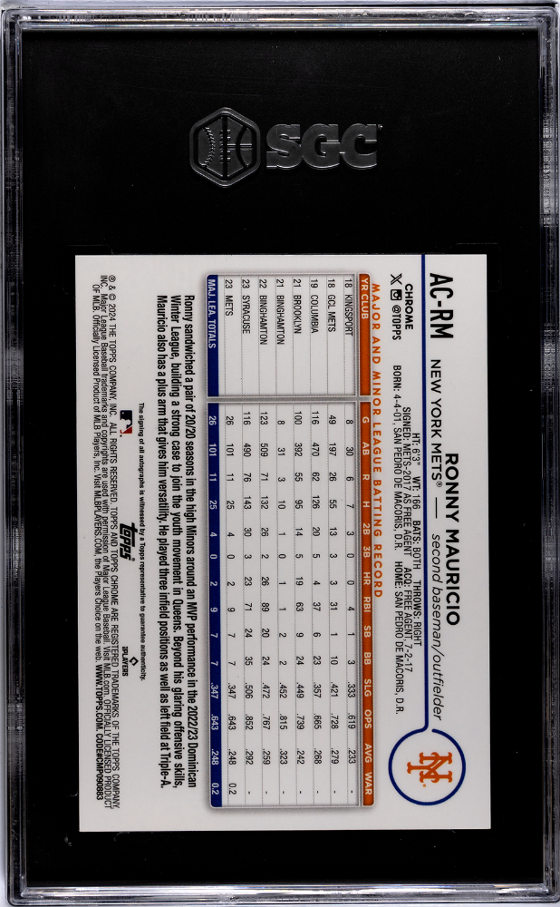 2024 Topps Chrome Update Ronny Mauricio #AC-RM Gold Wave Refractor SGC 10
